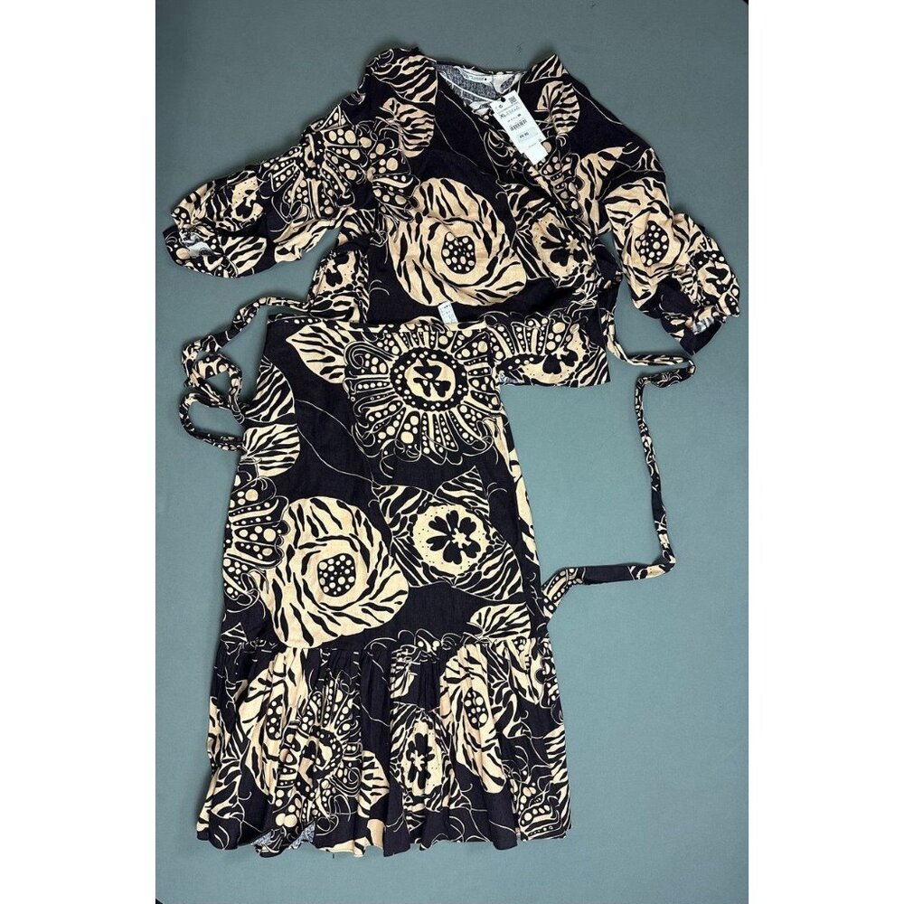 NWT ZARA WOMEN'S Linen Blend Long Printed Skirt + Blouse Suit 2 Pieces XL - Picture 3 of 13